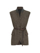 Brunello Cucinelli Brown Brunello Cucinelli Chevron Virgin Wool Belted Sleeveless Blazer Featuring A Signature Monili Detail