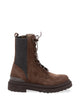Brunello Cucinelli Suede Combat Boots With Cashmere Panels And Monili Trim