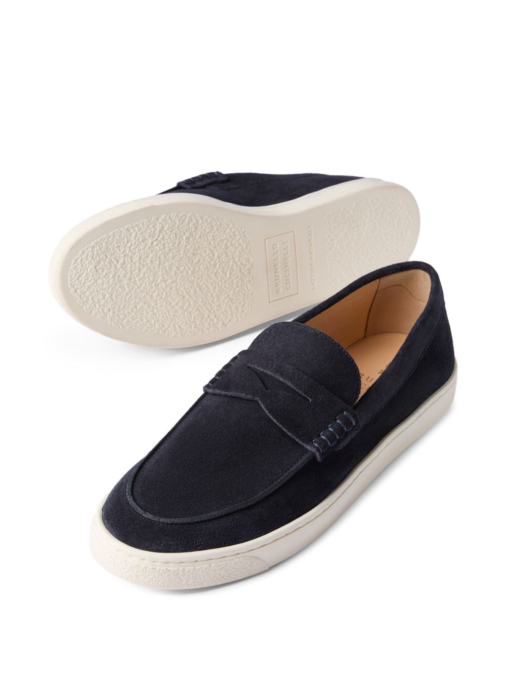 Brunello Cucinelli Navy Blue Suede Loafers