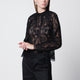 Self-Portrait High-Neck Lace Blouse With Long Sleeves In Black