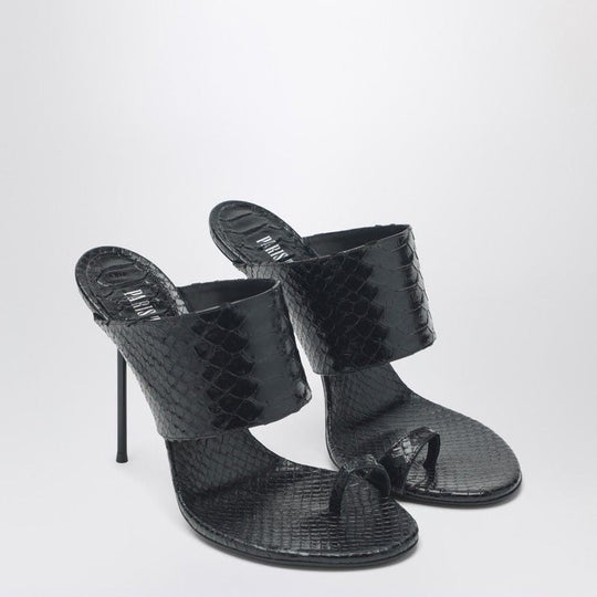 Paris Texas Lidia Pythoneffect Black Leather Thong Mule
