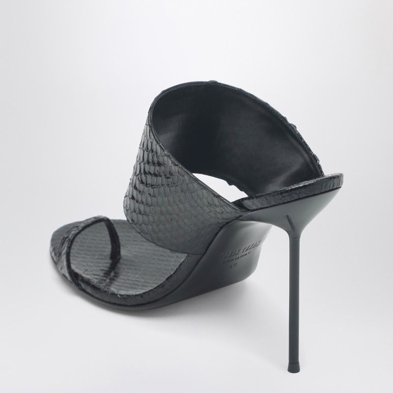 Paris Texas Lidia Pythoneffect Black Leather Thong Mule