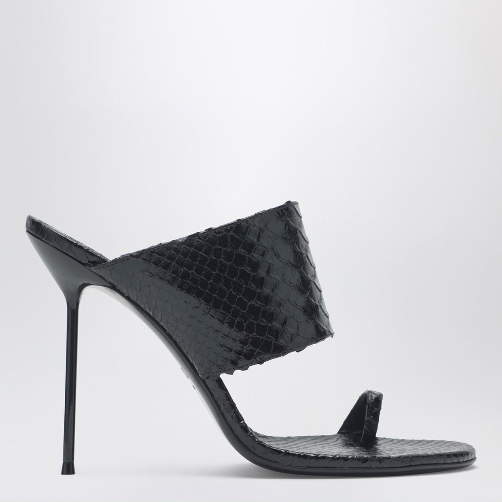 Paris Texas Lidia Python-Effect Black Leather Thong Mule