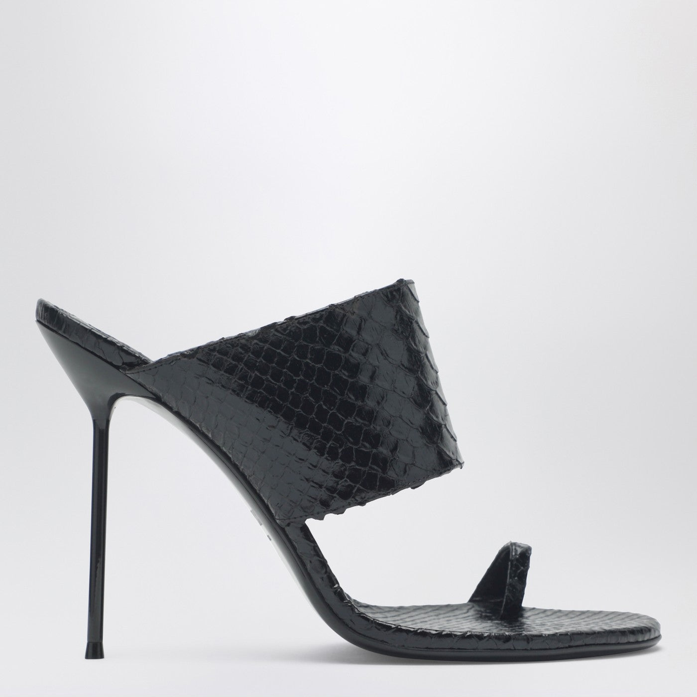 Paris Texas Lidia Python-Effect Black Leather Thong Mule