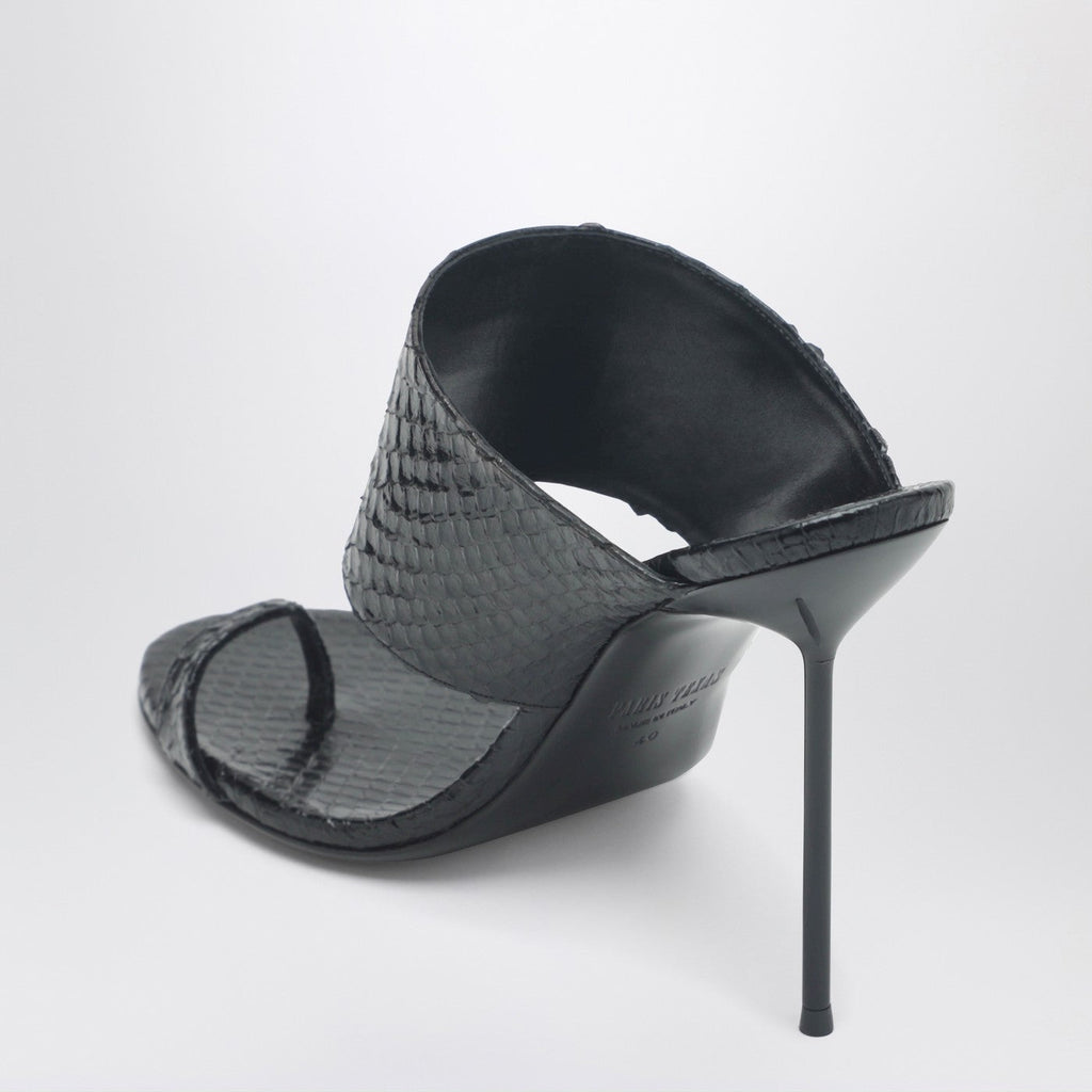 Paris Texas Lidia Python-Effect Black Leather Thong Mule