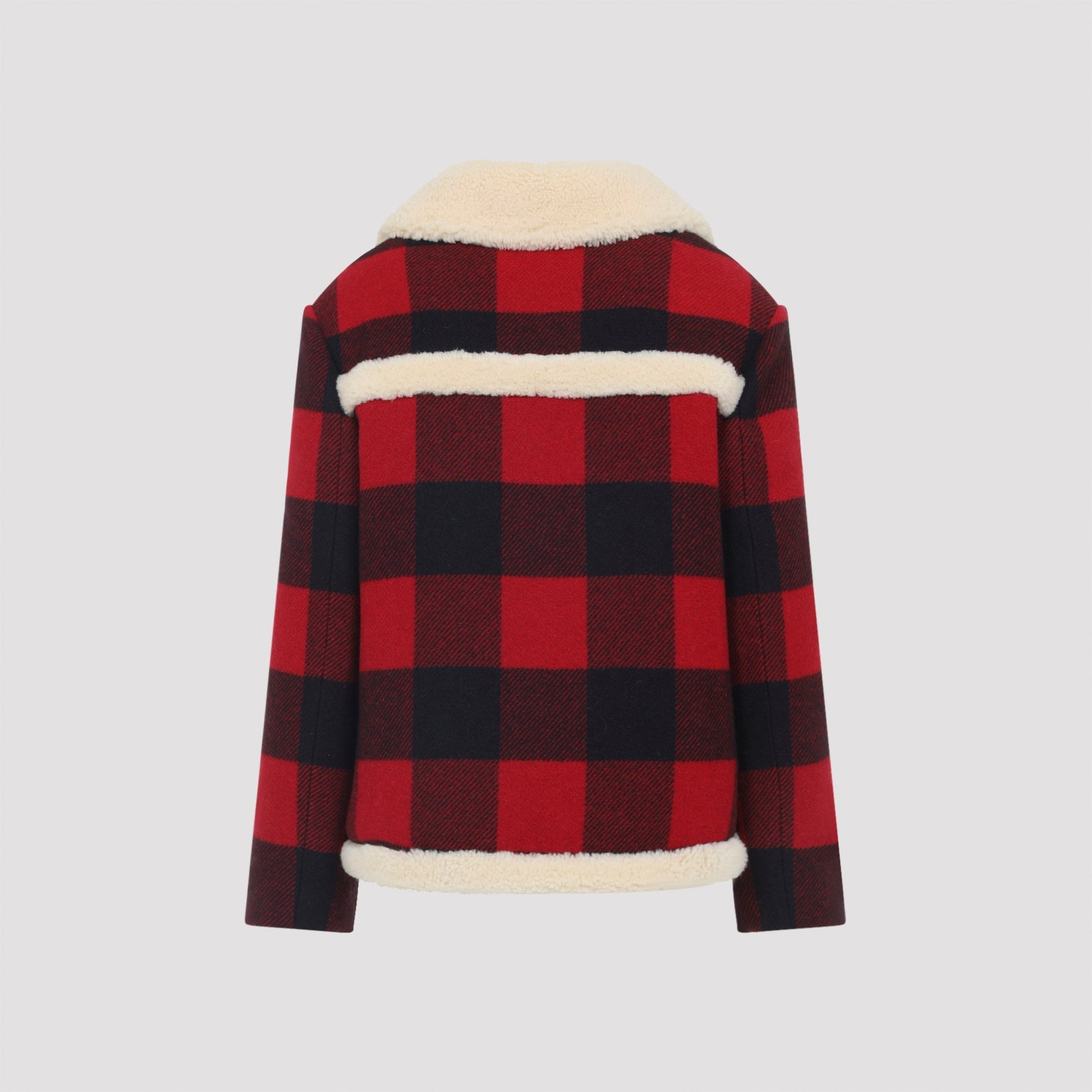 Celine Red And Black Caban Shearling Wool Jacket
