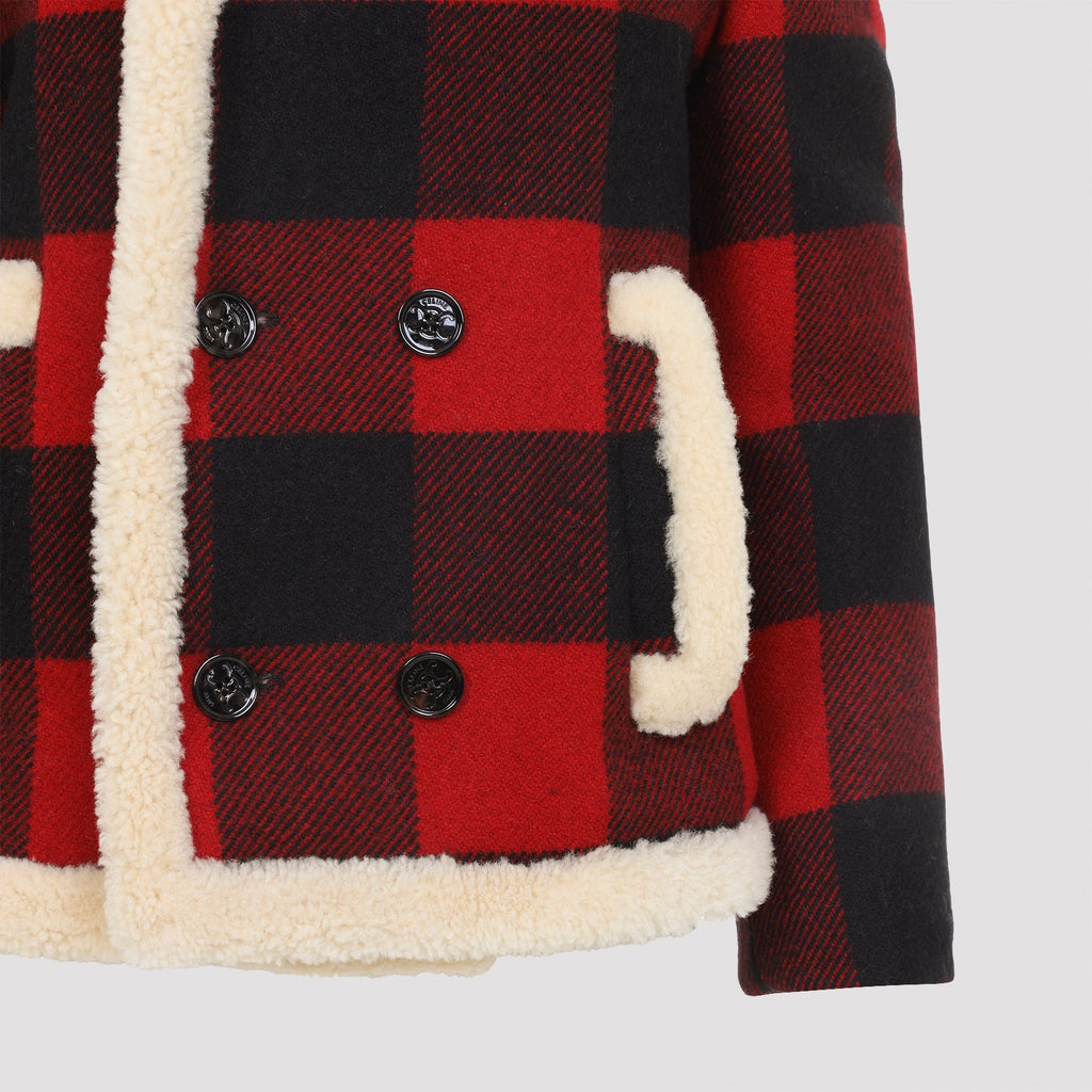 Celine Red And Black Caban Shearling Wool Jacket