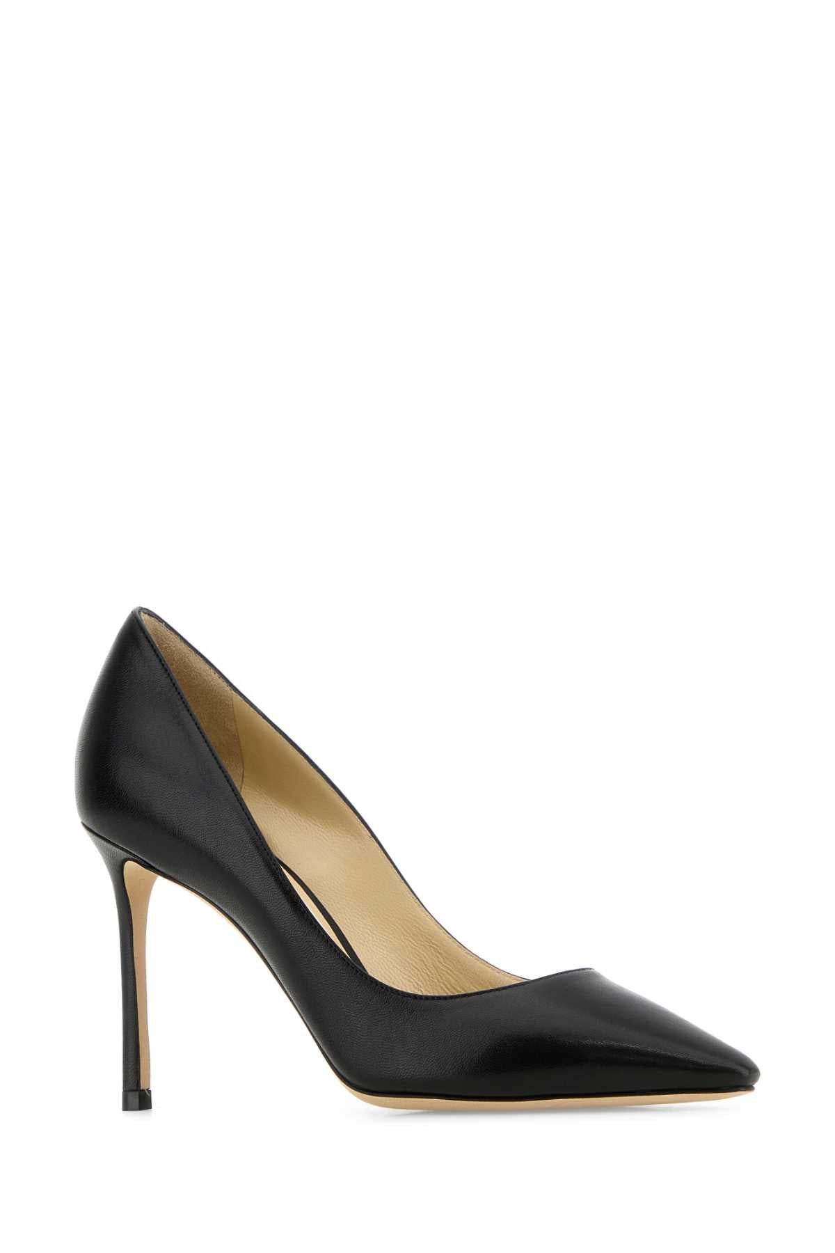 Jimmy Choo Black Leather Romy 85 Pumps