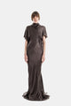 Rick Owens Robe Longue En Cupro Satiné Drapé Seb Gown Dark Dust