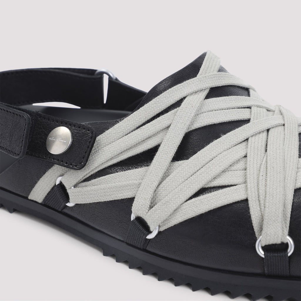 Rick Owens Black Megalace Granola Leather Mules