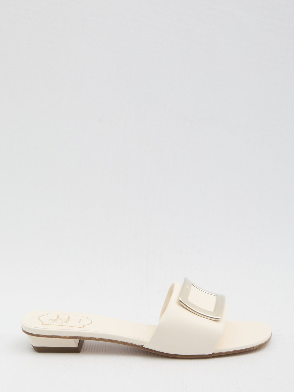 Roger Vivier Square Buckle Leather Slides White
