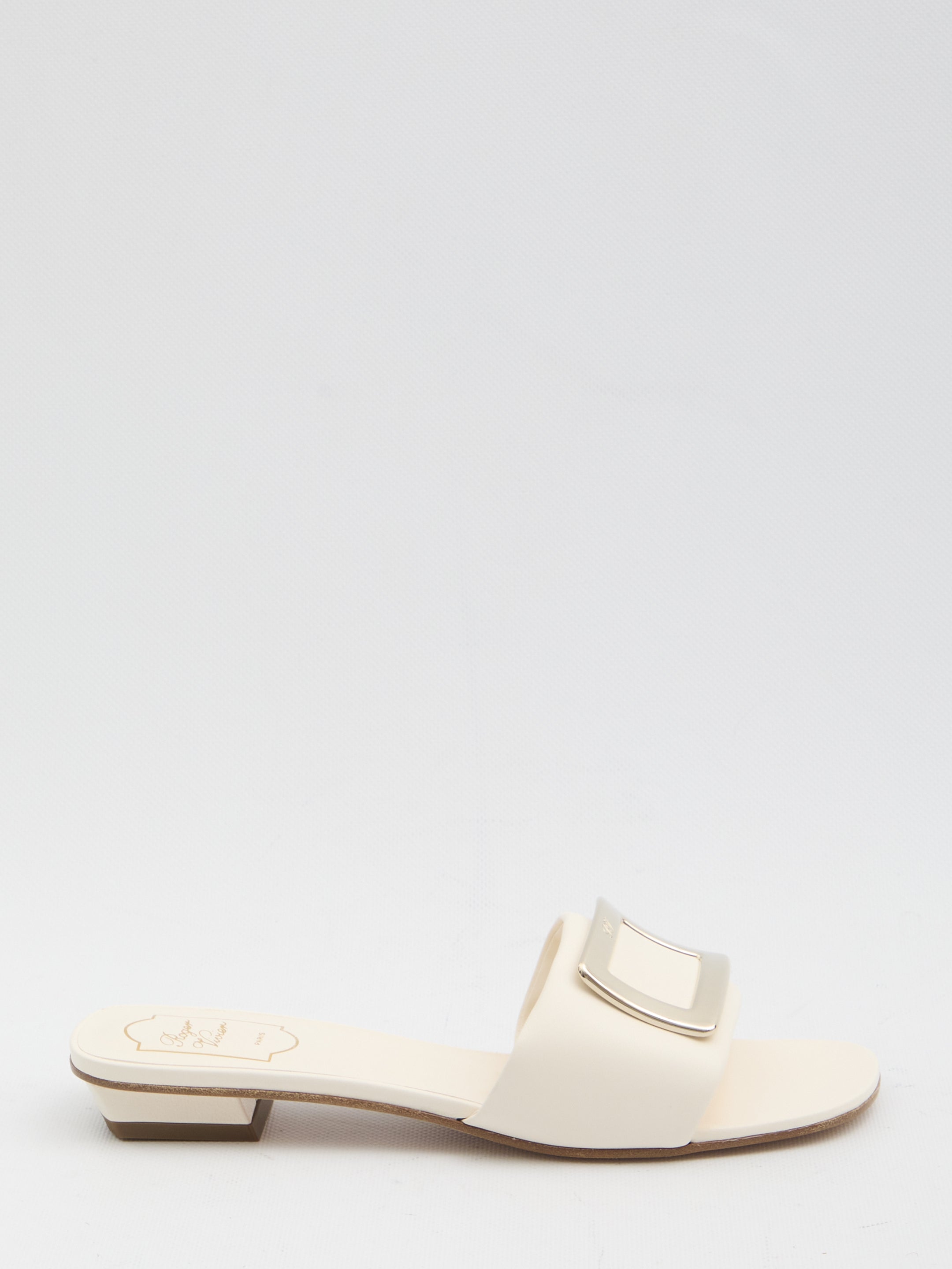 Roger Vivier Square Buckle Leather Slides White