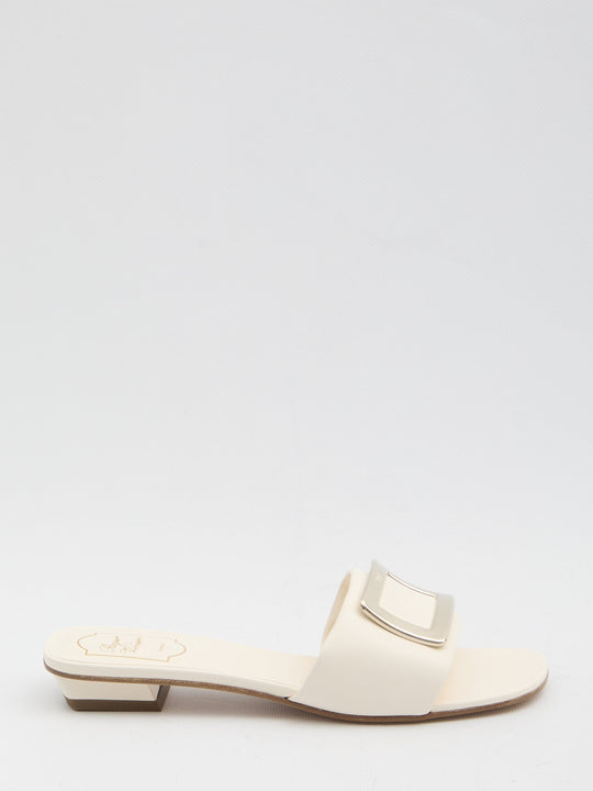 Roger Vivier Square Buckle Leather Slides White