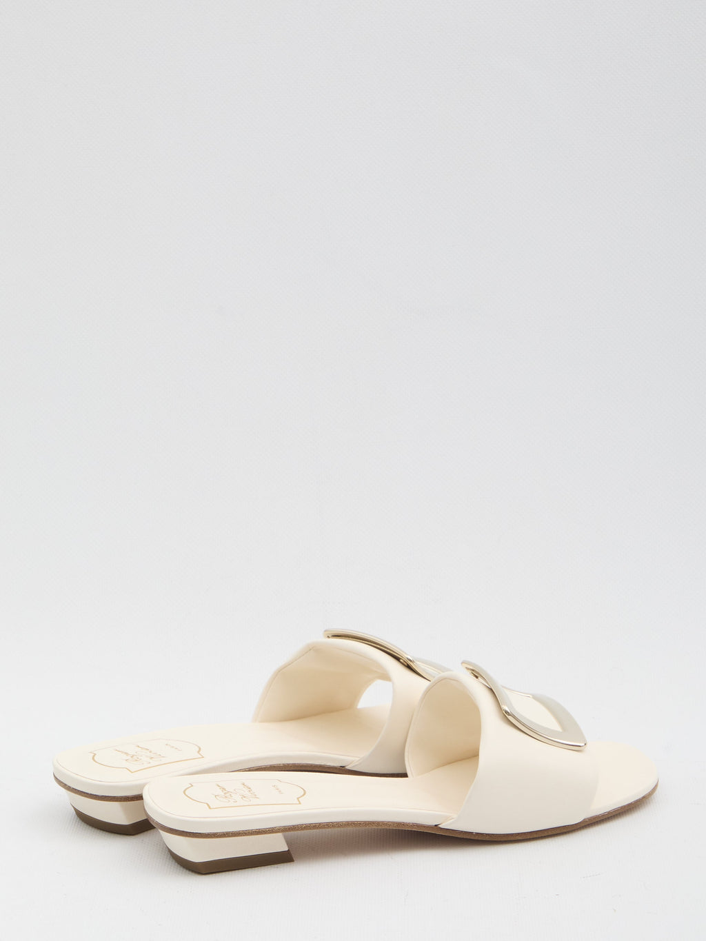 Roger Vivier Square Buckle Leather Slides White