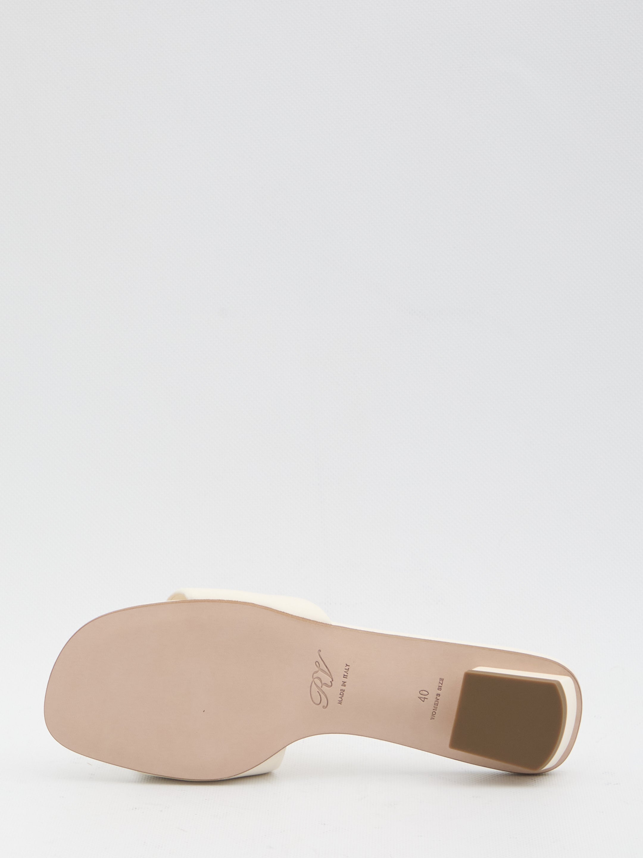 Roger Vivier Square Buckle Leather Slides White