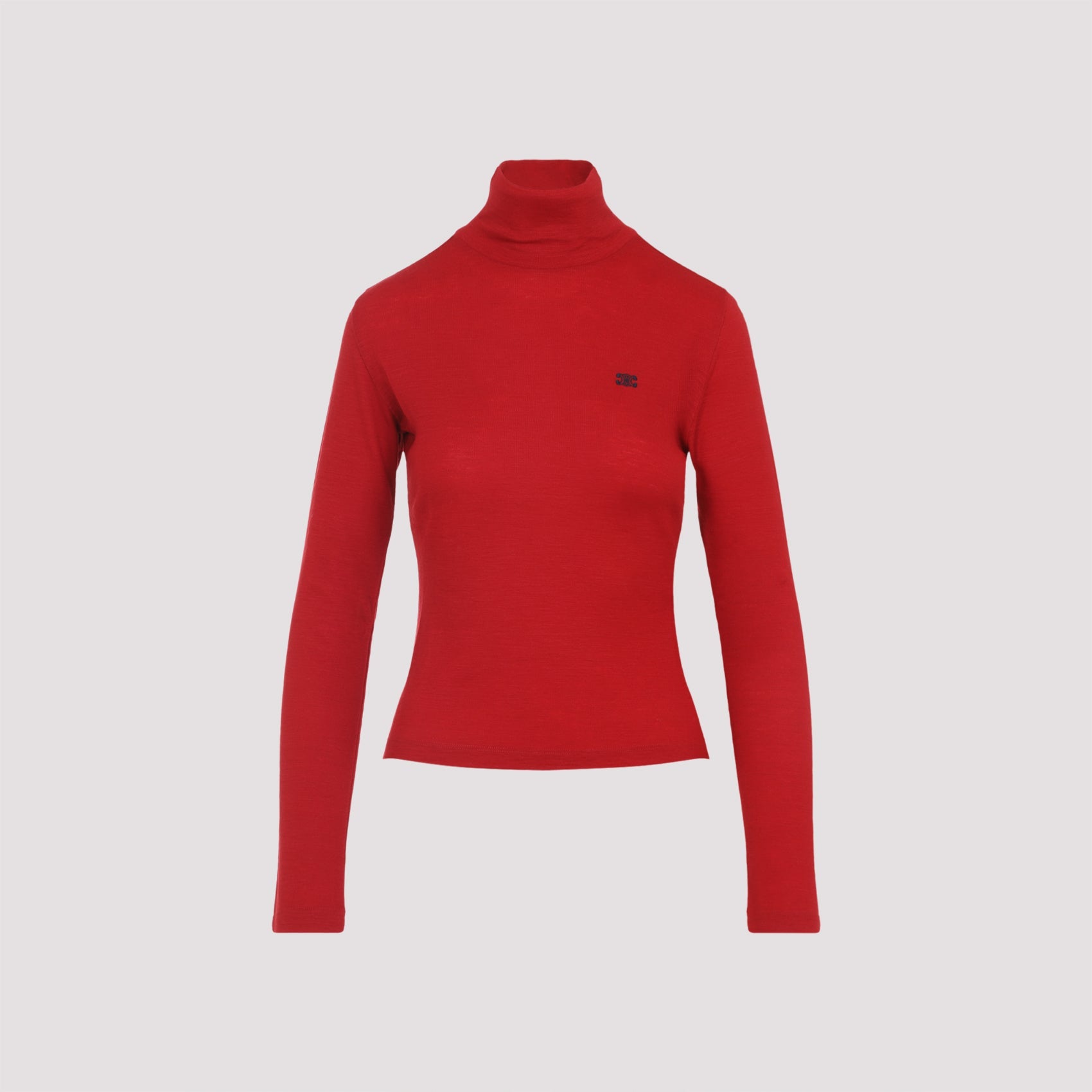 Celine Red Wool Turtleneck Top