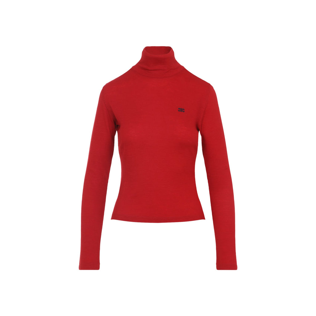 Celine Red Wool Turtleneck Top