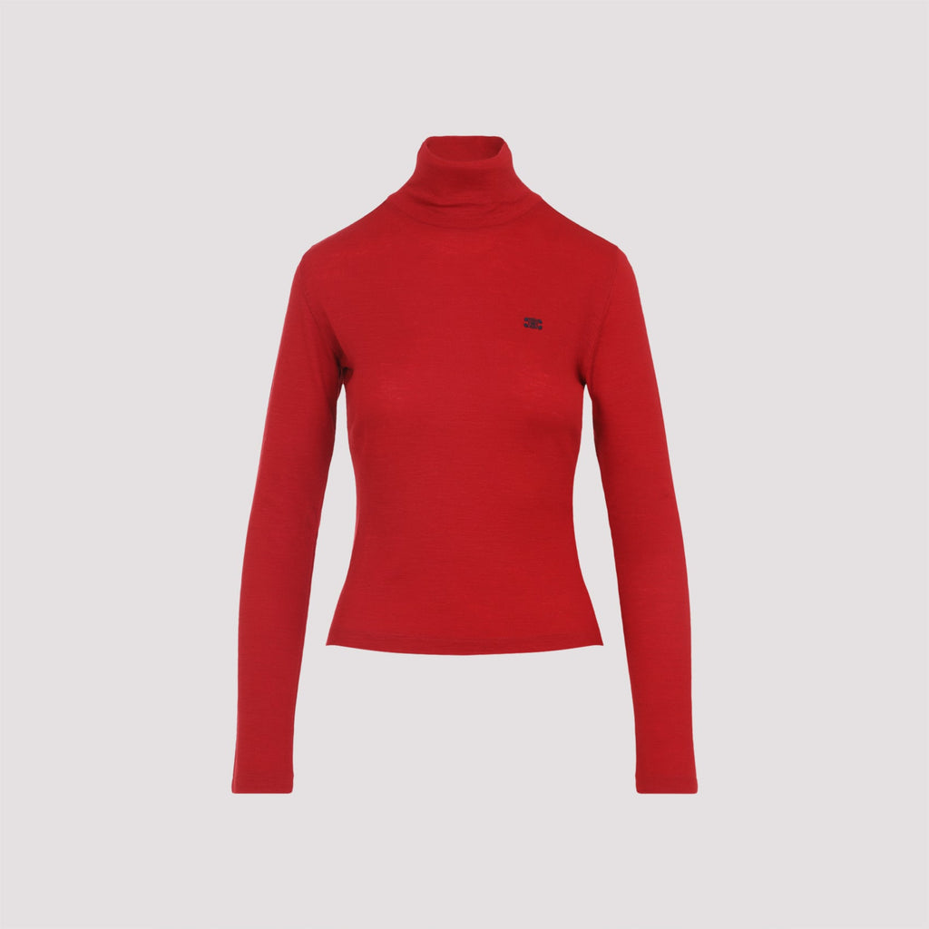 Celine Red Wool Turtleneck Top