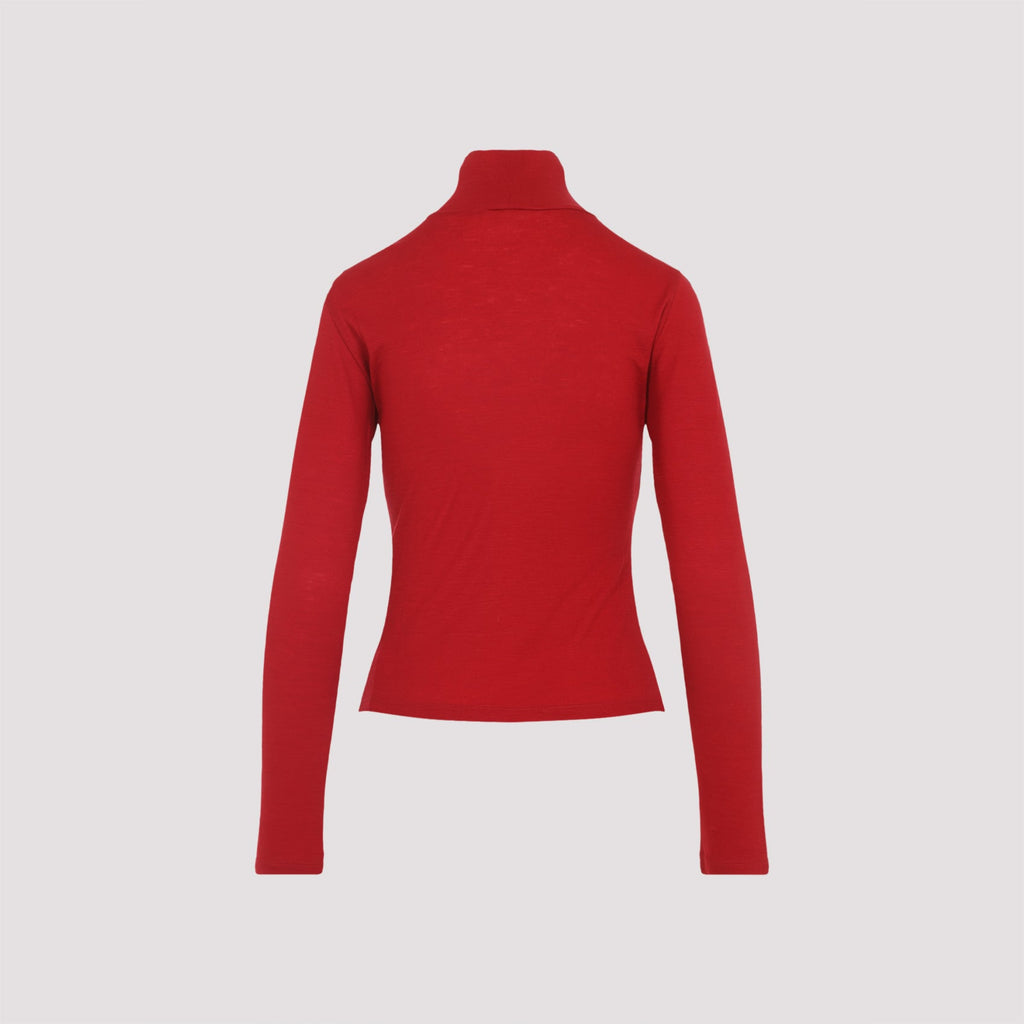 Celine Red Wool Turtleneck Top