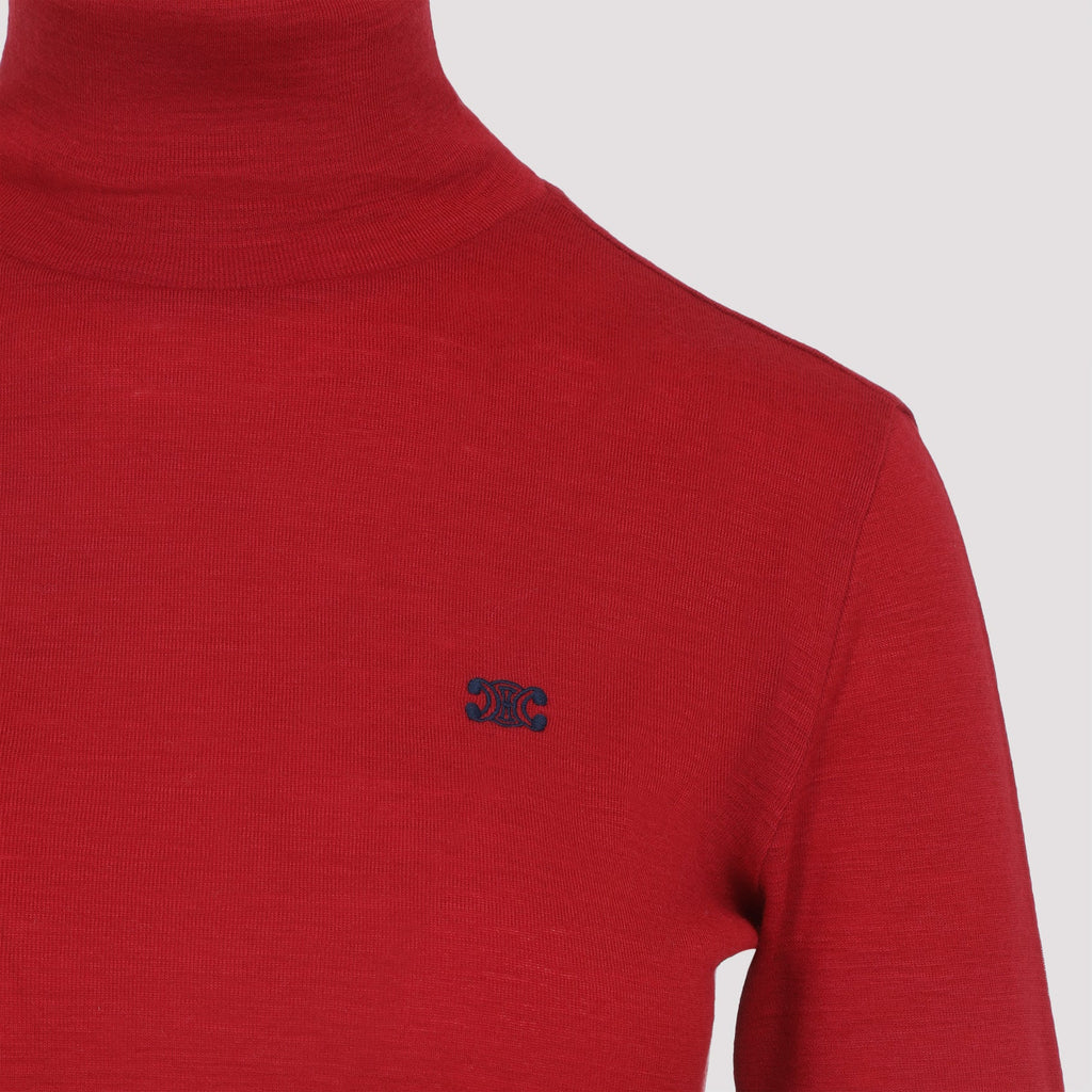 Celine Red Wool Turtleneck Top
