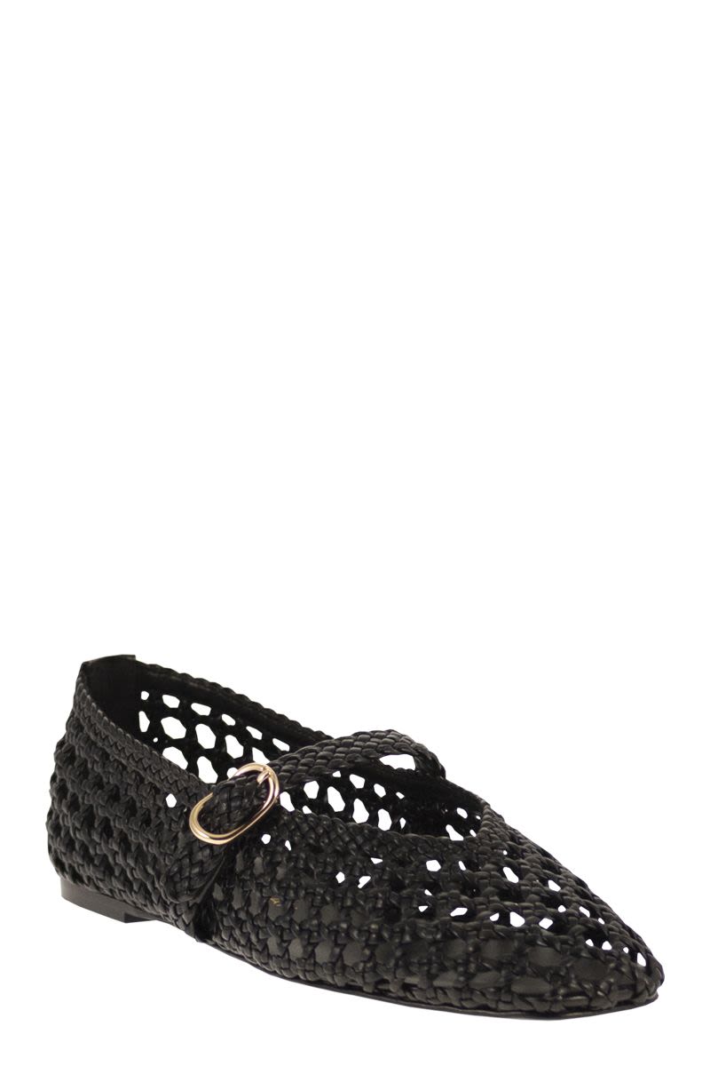 Stuart Weitzman Woven Nappa Leather Flats With Strap