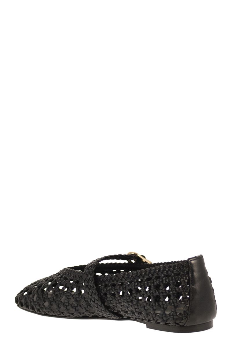 Stuart Weitzman Woven Nappa Leather Flats With Strap