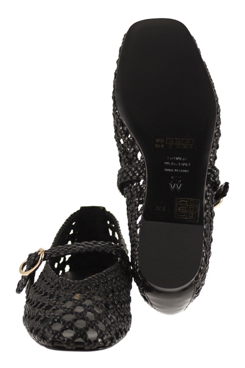 Stuart Weitzman Woven Nappa Leather Flats With Strap