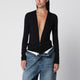 The Andamane Deep Neckline Black Stretch Jersey Bodysuit