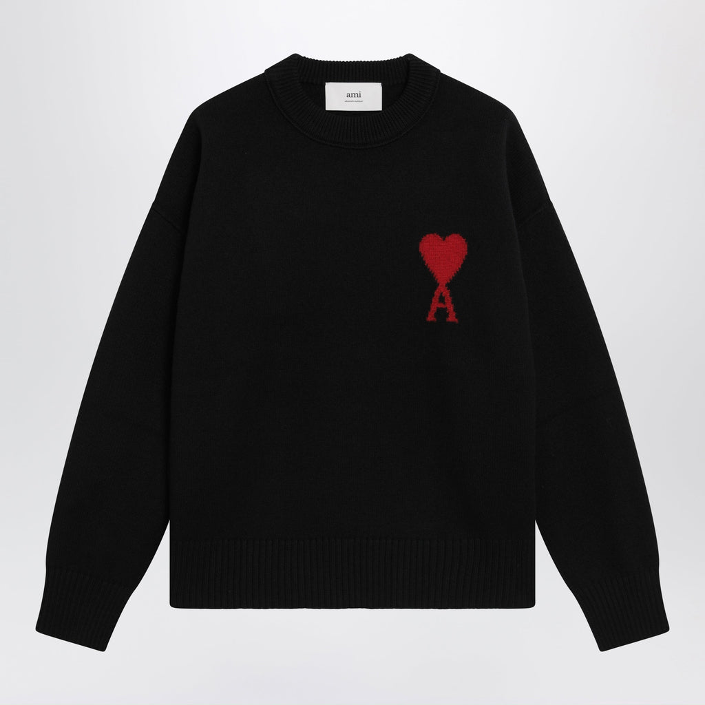 Ami Paris Black Ami De Coeur Virgin Wool Sweater