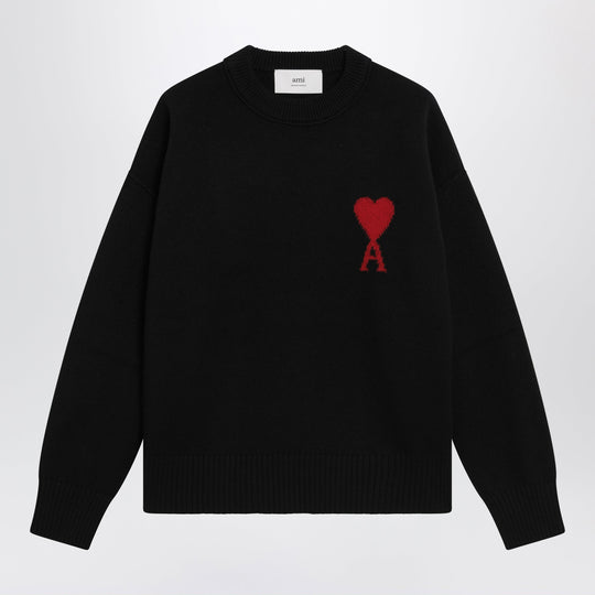 Ami Paris Black Ami De Coeur Virgin Wool Sweater