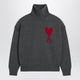 Ami Paris Ami De Coeur Sweater In Grey Mélange Merino Wool Knit