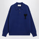 Ami Paris Electric Blue Ami De Coeur Polo Sweater In Wool