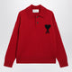 Ami Paris Red Ami De Coeur Polo Jumper In Wool