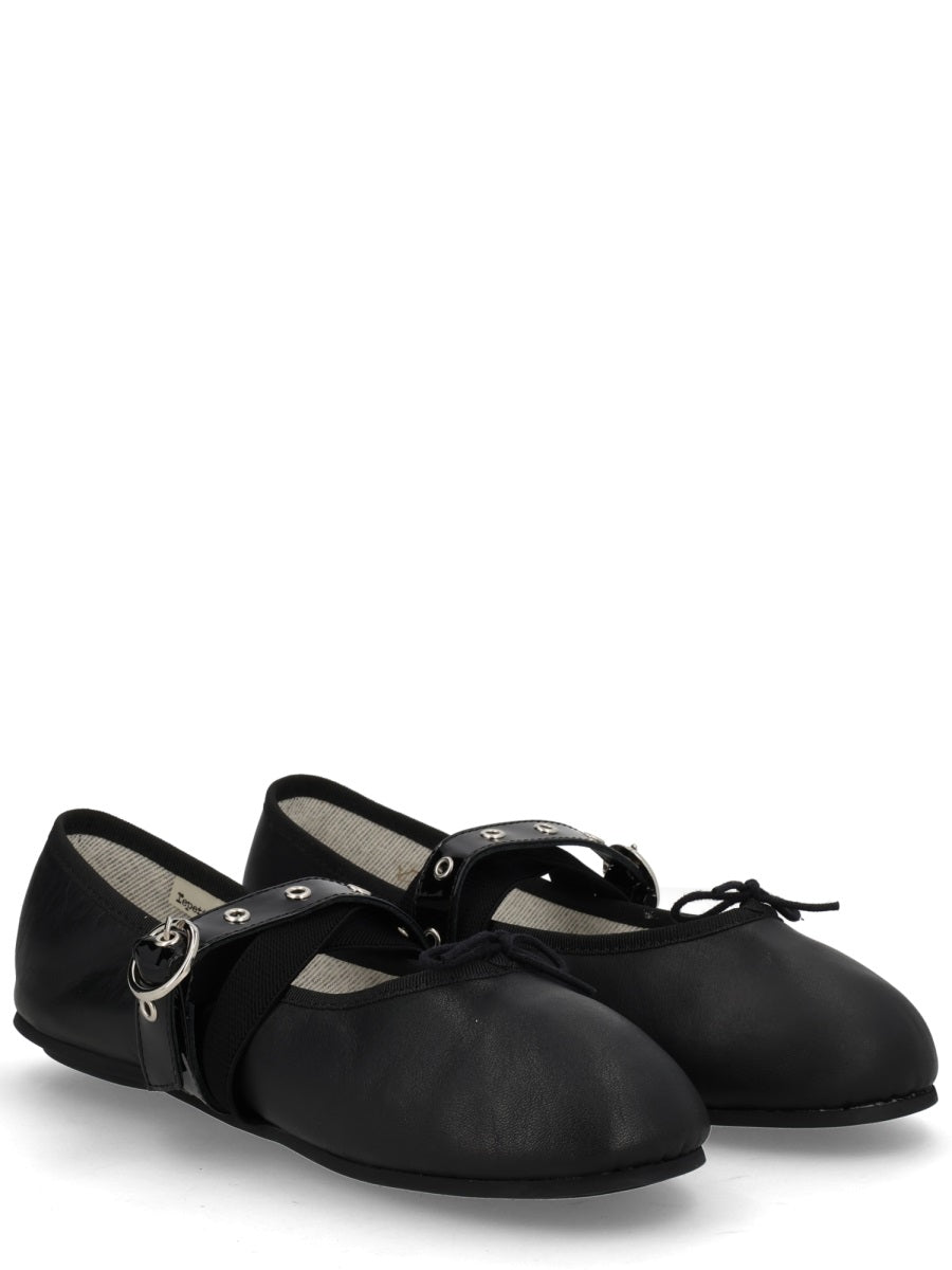 Repetto Black Calfskin Cotton Lambskin Rubber Flats