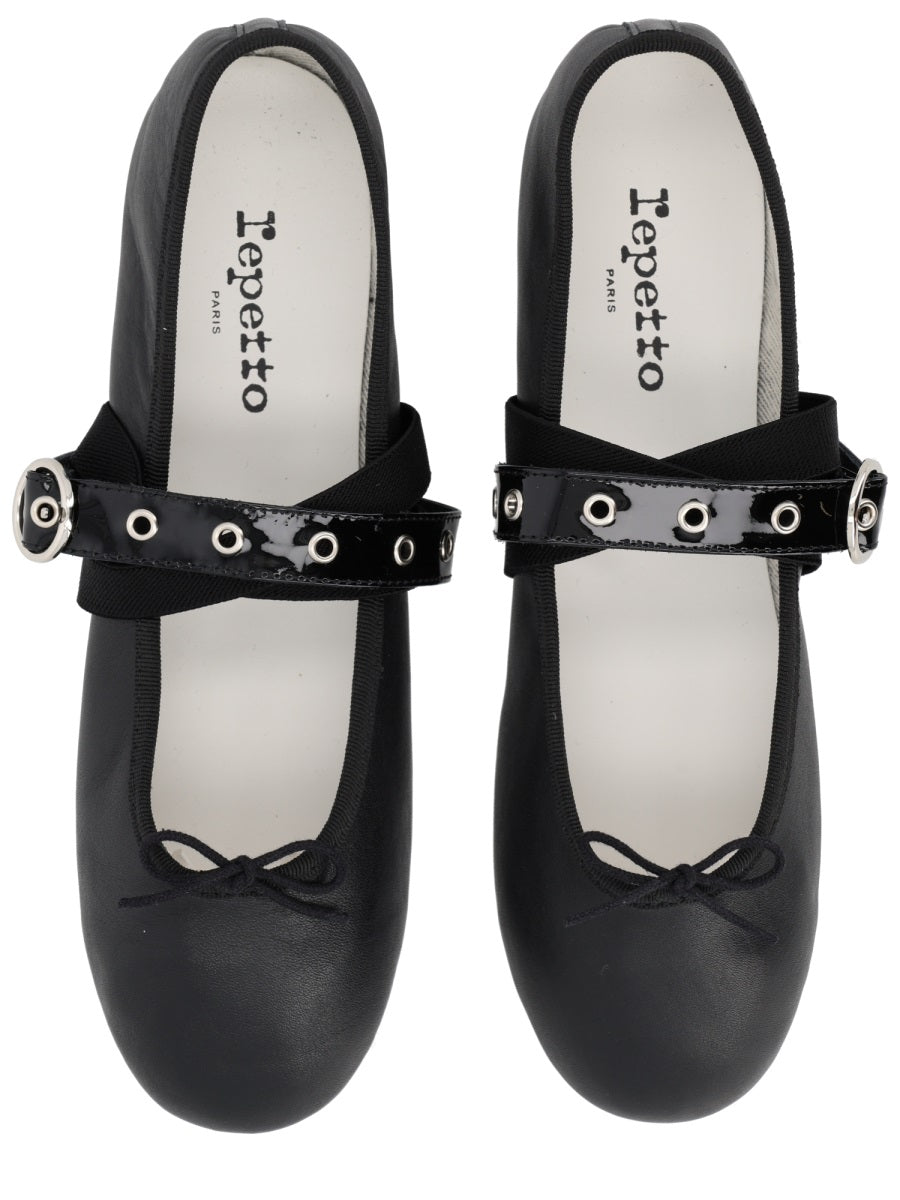Repetto Black Calfskin Cotton Lambskin Rubber Flats