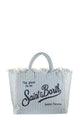 Mc2 Saint Barth Striped Linen Beach Tote Bag With Printed Logo