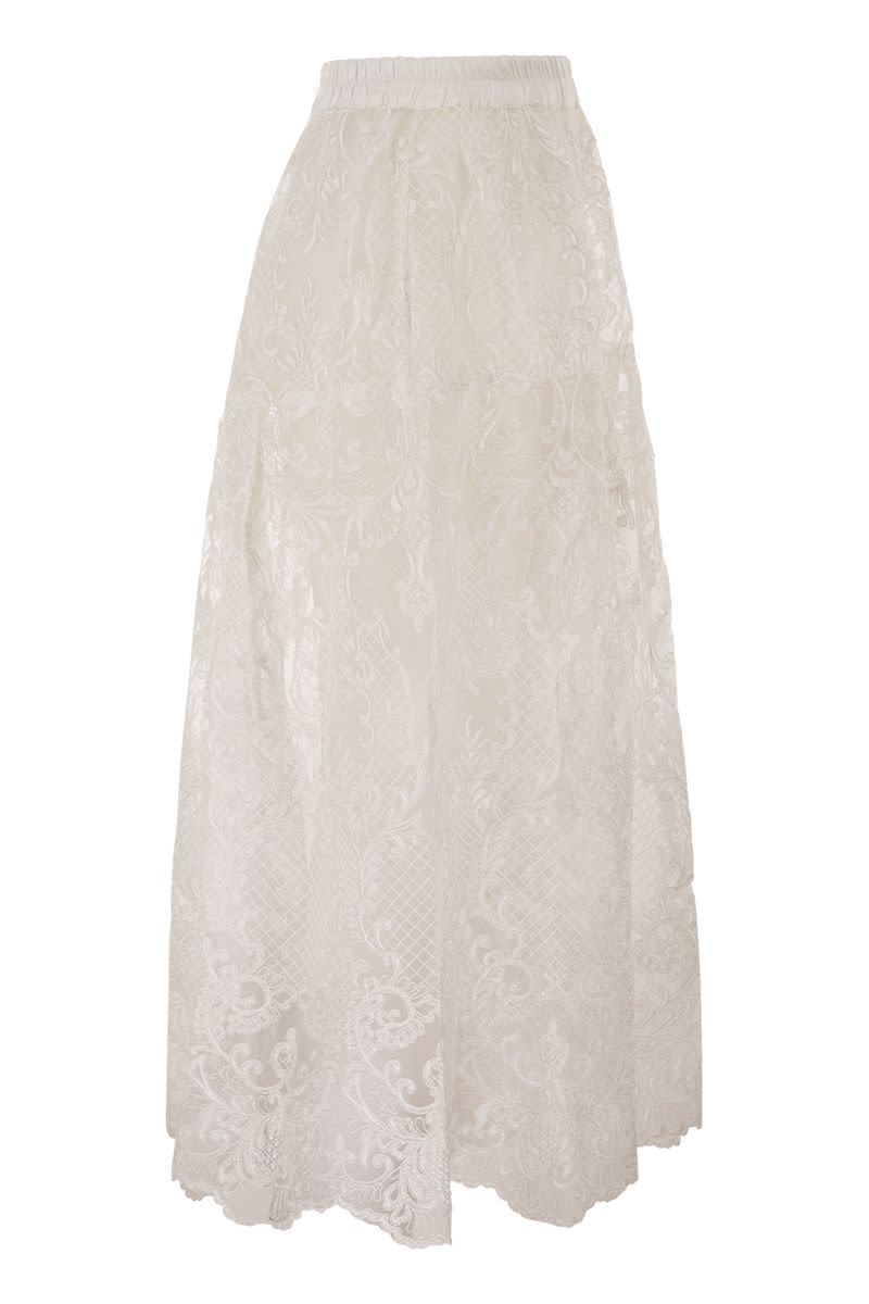 Maurizio Mykonos Embroidered Lace Midi Skirt With Elasticated Waist