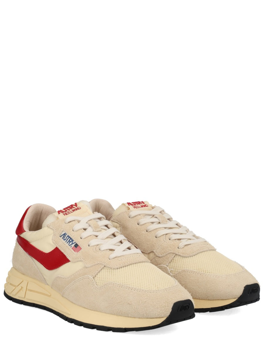Autry Reelwind Low Sneakers In Nylon And Suede Ecru/Red