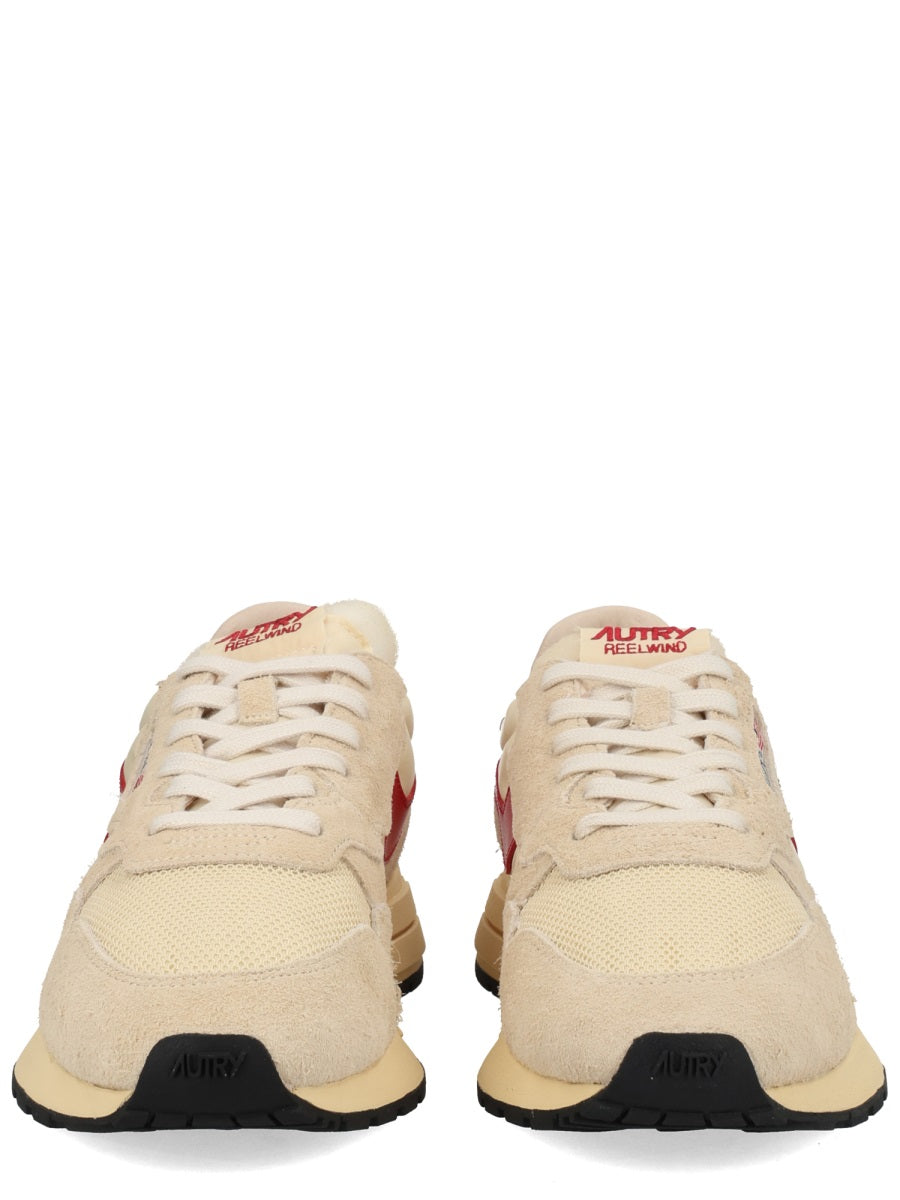Autry Reelwind Low Sneakers In Nylon And Suede Ecru/Red