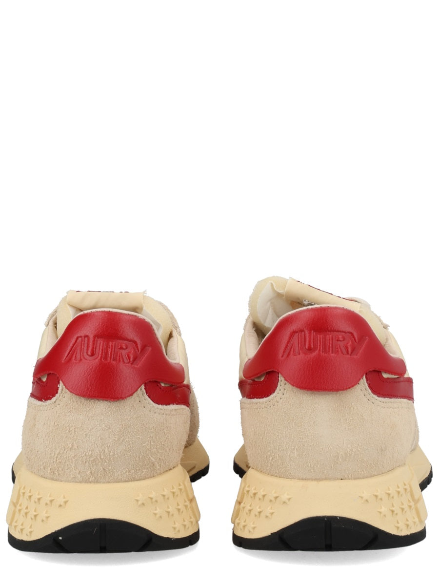Autry Reelwind Low Sneakers In Nylon And Suede Ecru/Red