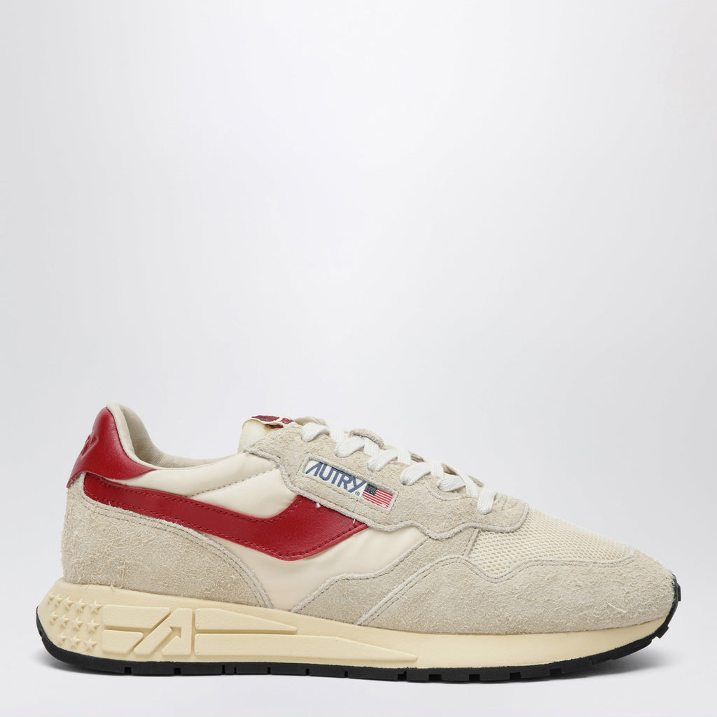 Autry Reelwind Low Sneakers In Nylon And Suede Ecru/Red