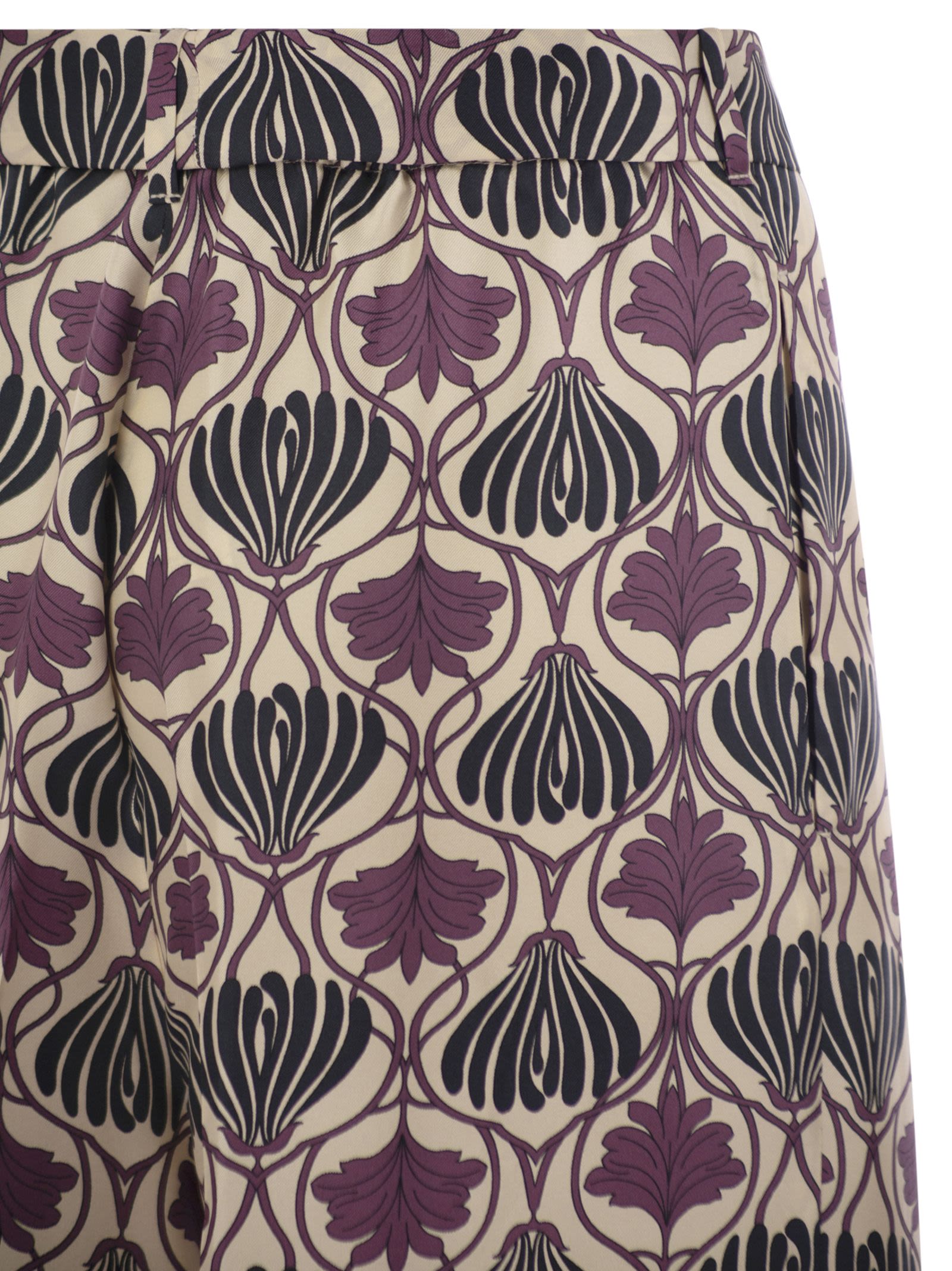 S Maxmara Timec - Printed Silk Fluid Trousers