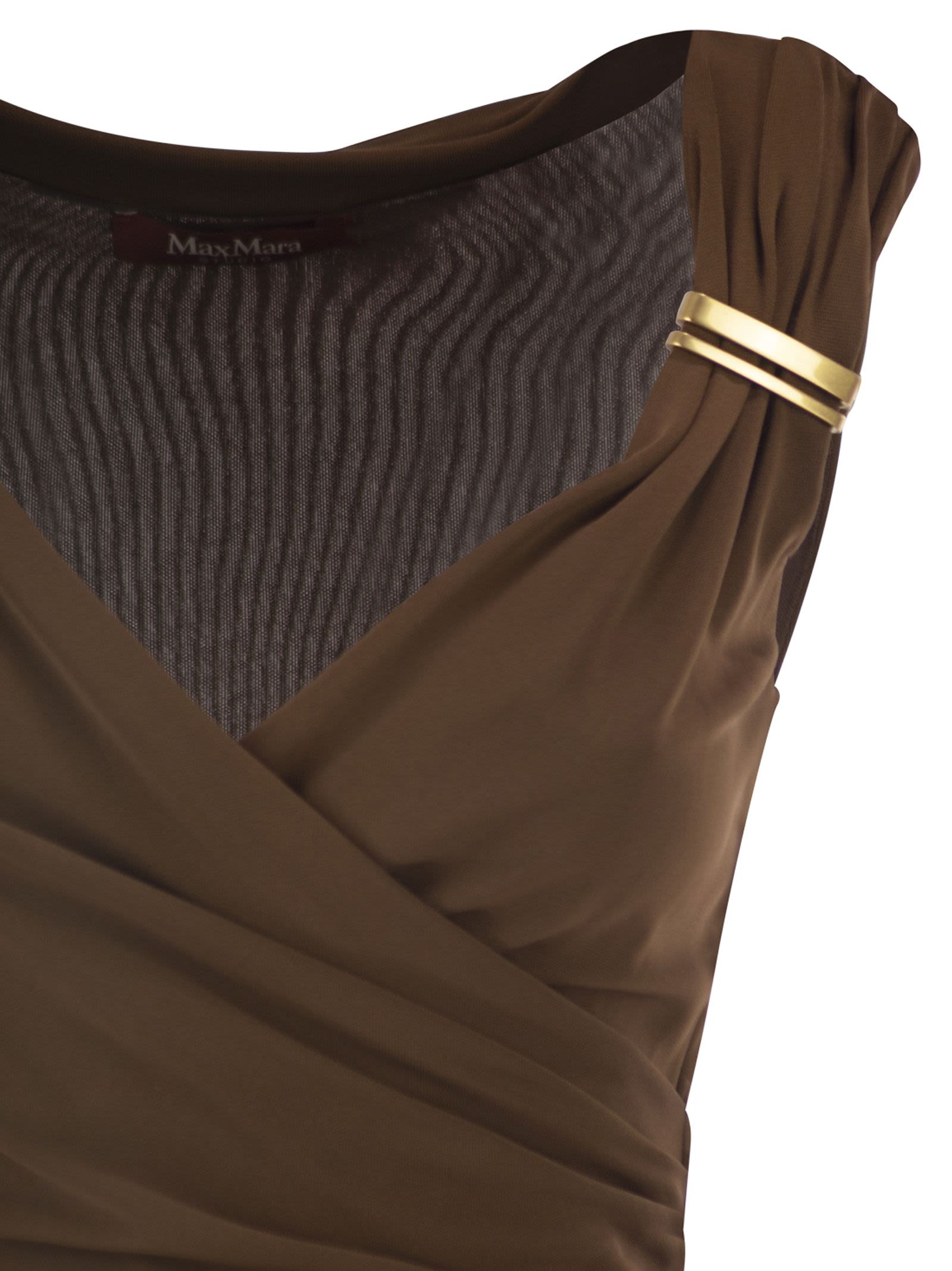 Maxmara Studio Mstaureo - Draped Viscose Midi Dress With Jewel Detail