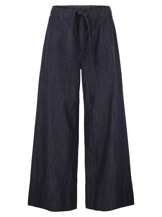 S Maxmara Stmjour - Wide-Leg Cotton Denim Trousers With Drawstring Waist