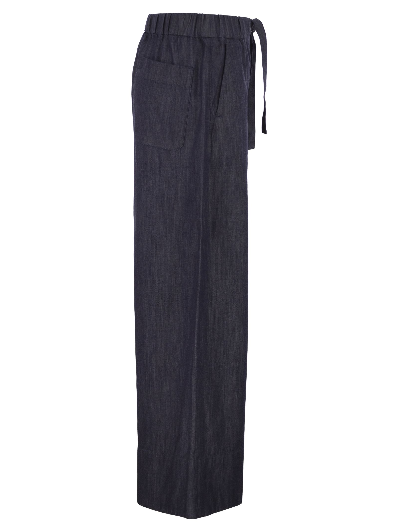 S Maxmara Stmjour - Wide-Leg Cotton Denim Trousers With Drawstring Waist