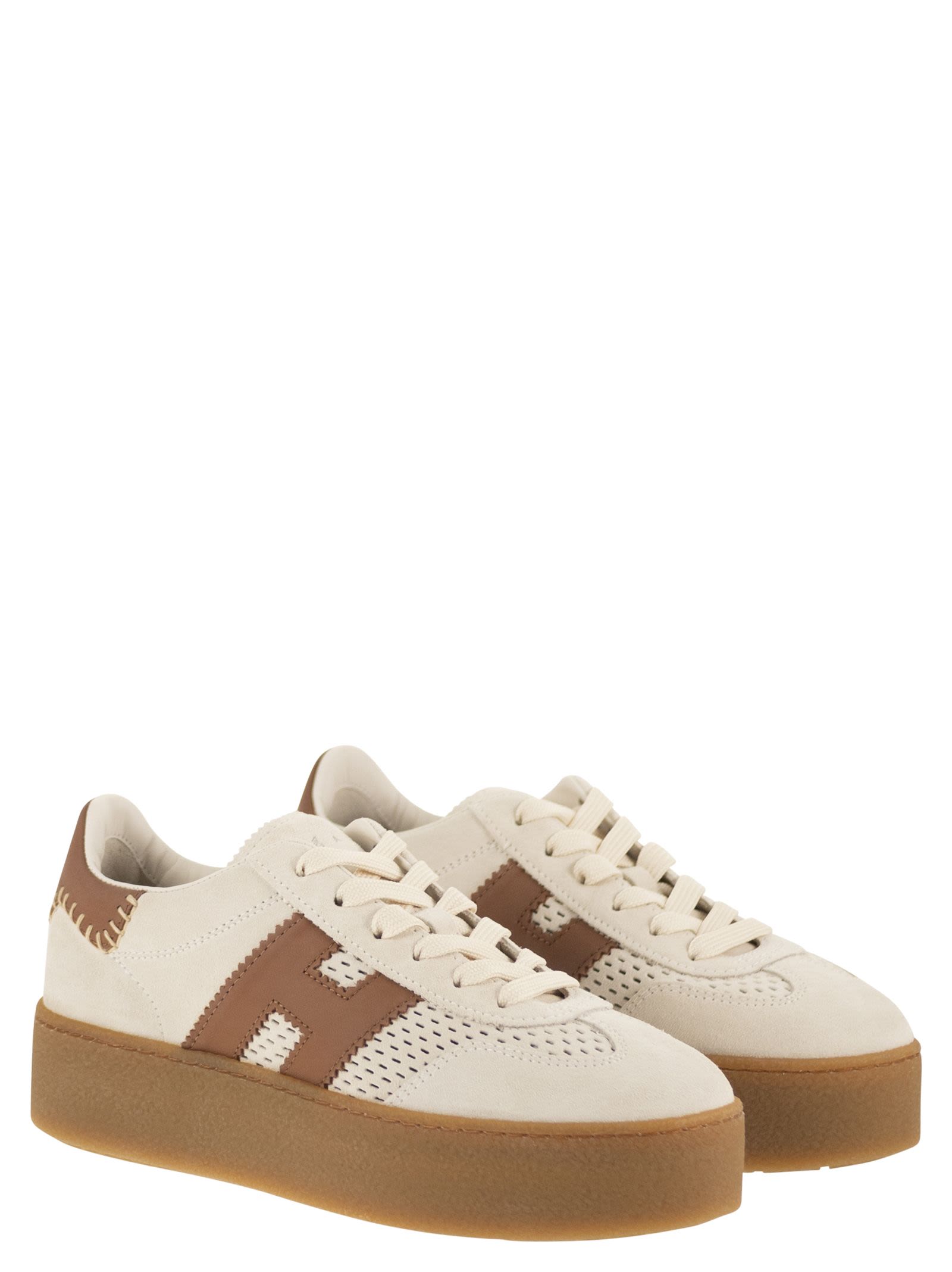 Hogan Platform Suede Trainers With Perforated Side H Detail