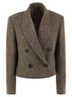 Brunello Cucinelli Double-Breasted Herringbone Blazer With Subtle Shimmer