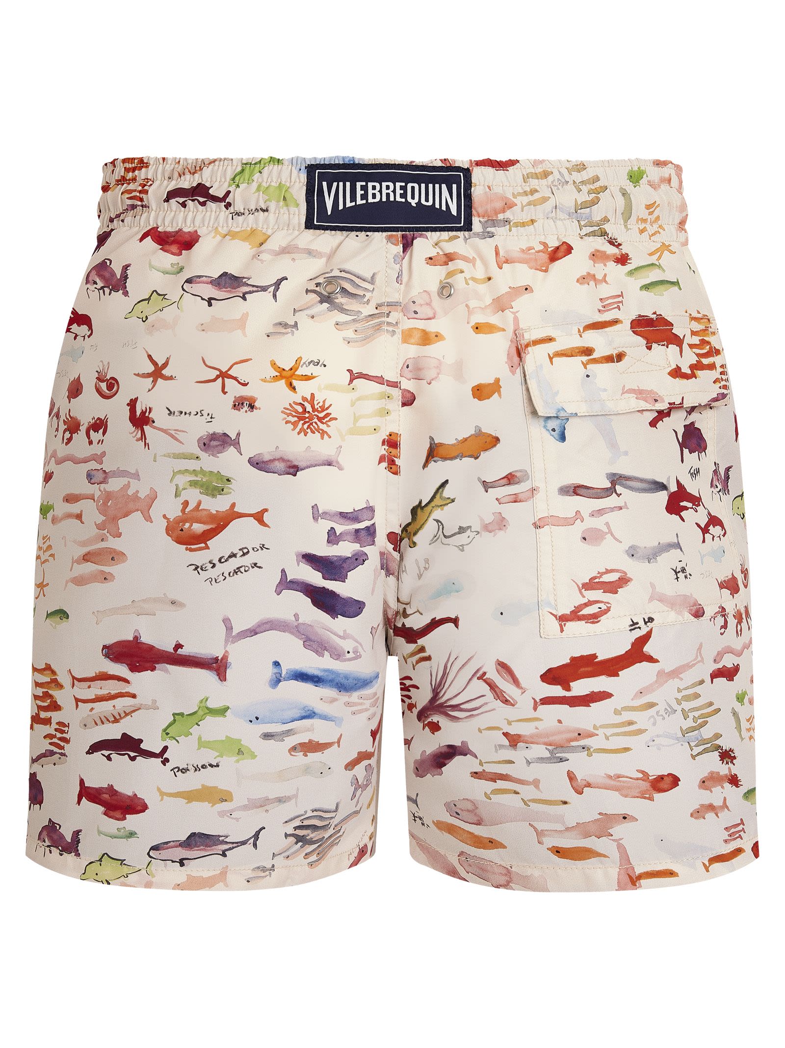 Vilebrequin Men’s Recycled Polyamide Swim Shorts With Multicolour Fish Print