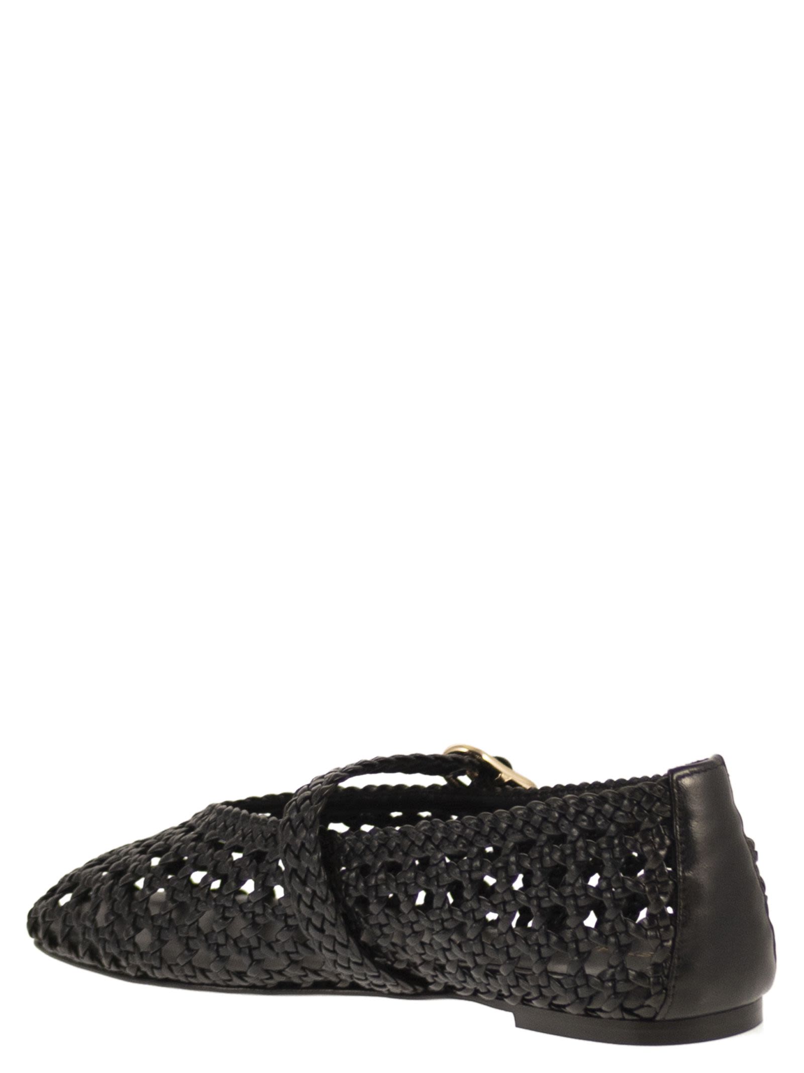 Stuart Weitzman Woven Nappa Leather Flats With Strap