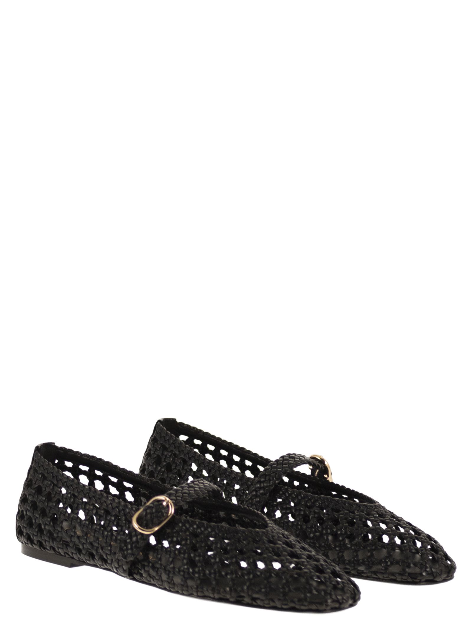 Stuart Weitzman Woven Nappa Leather Flats With Strap